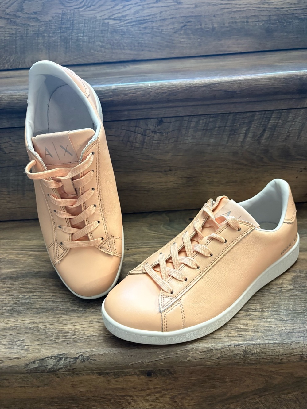 Armani Exchange Peach Leather Low-Top Sneakers for Women